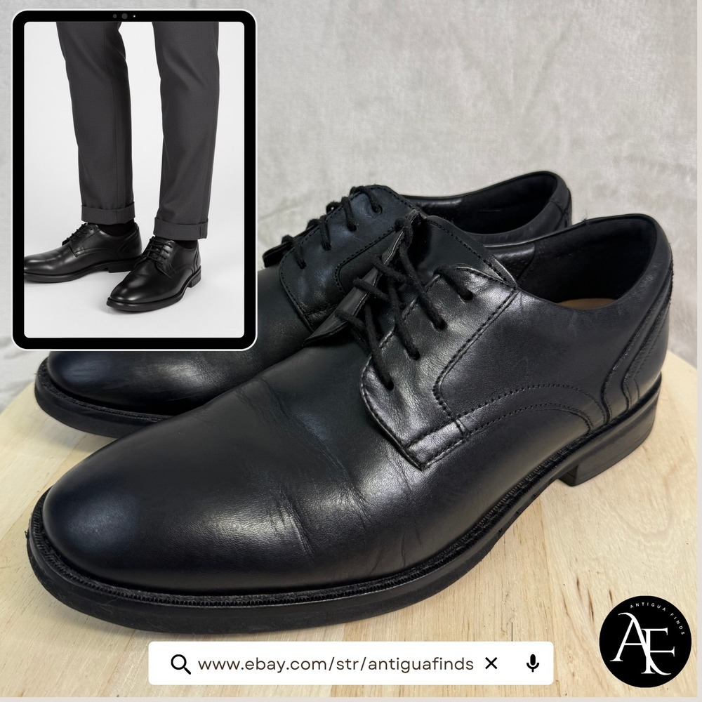 CLARKS COLLECTION Men's Shoes Sz 9M Black Leather Plain-Toe Derby Oxford Lace-Up